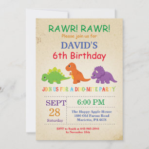 Invitation d'anniversaire de dinosaure Fête de Din