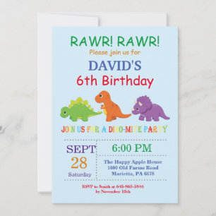Invitation d'anniversaire de dinosaure Fête de Din