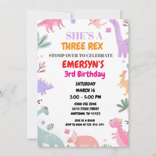 Invitation d'anniversaire de dinosaure Filles Mign