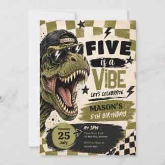 Invitation d'anniversaire de dinosaure Five is a V