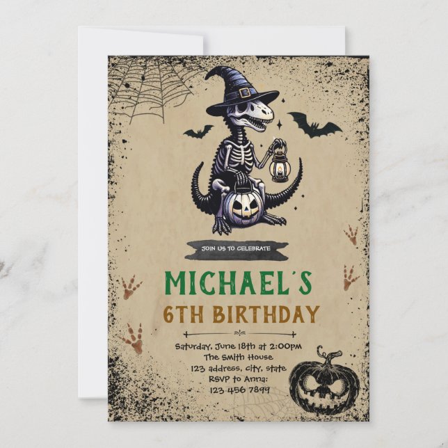 Invitation d'anniversaire de dinosaure Halloween (Devant)
