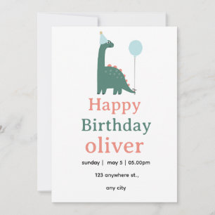 Invitation d'anniversaire de dinosaure mignon pour