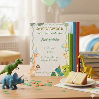 Invitation d'anniversaire de dinosaure mignon - Ru