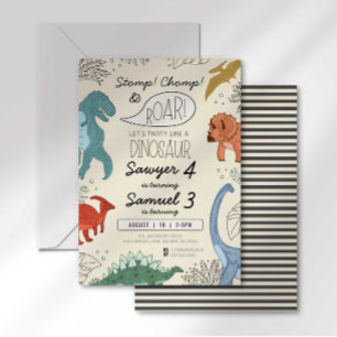 Invitation d'anniversaire de dinosaure pour deux n
