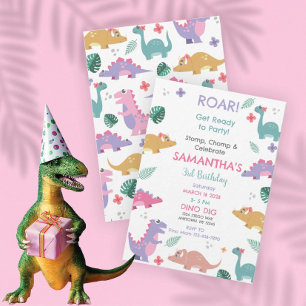 Invitation d'anniversaire de dinosaure pour filles