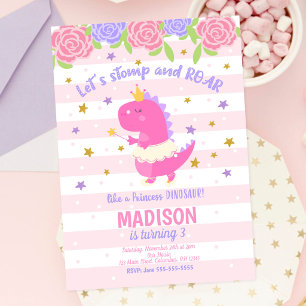 Invitation d'anniversaire de dinosaure princesse