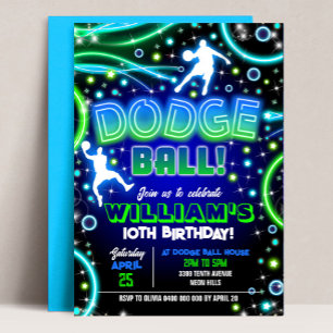 Invitation d'anniversaire de Dodgeball Neon Dodgeb