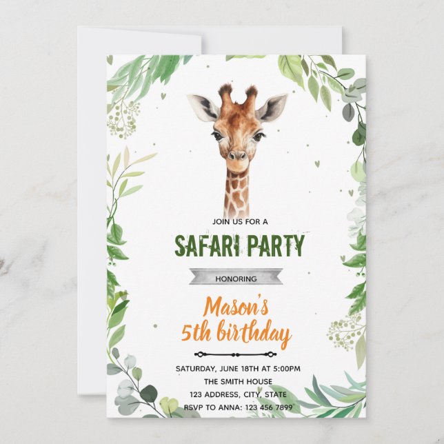 Invitation d'anniversaire de douche de girafe (Devant)