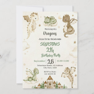 Invitation d'anniversaire de dragon à l'aquarelle