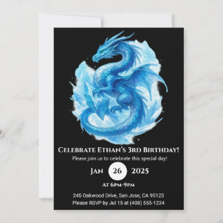 Invitation d'anniversaire de dragon en spirale de 
