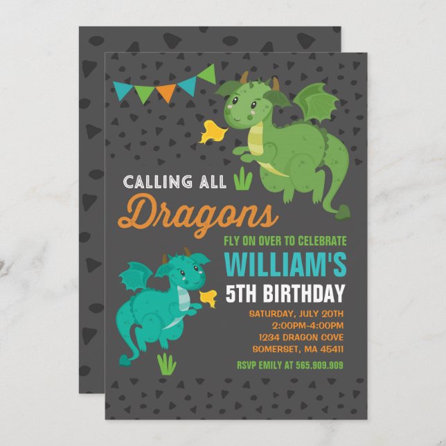 Invitation d'anniversaire de dragon Knights & Drag (Devant / Derrière)