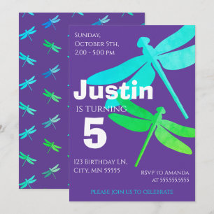 Invitation d'anniversaire de Dragonfly Purple Boy 