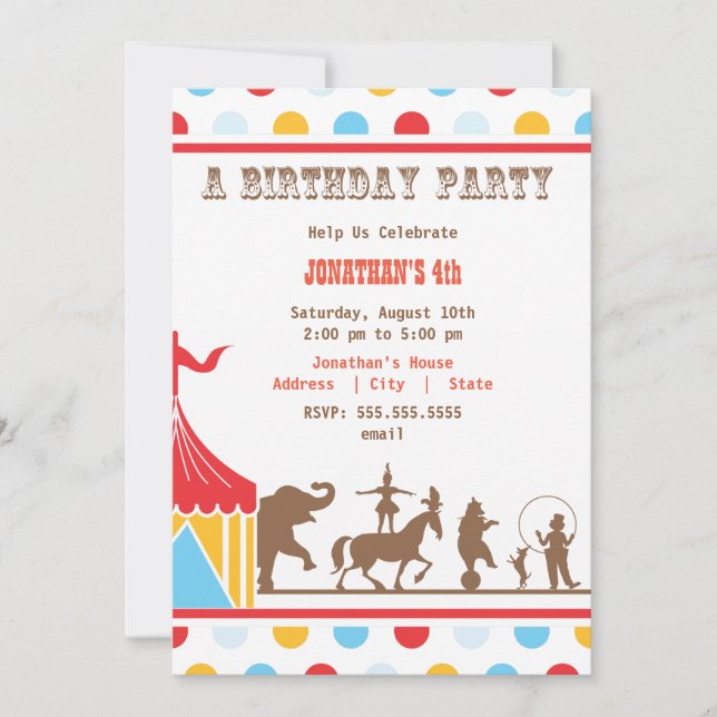 Invitation d'anniversaire de enfant - cirque (Devant)