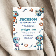 Invitation d'Anniversaire de enfant Robot mou d'aq