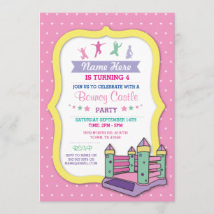 Invitation d'Anniversaire de enfant rose de Bouncy
