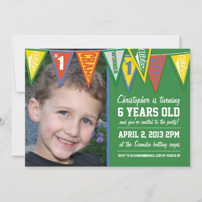 Invitation d'anniversaire de fanion de sports (Devant)