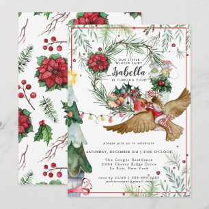 Invitation d'anniversaire de fée de forêt hivernal