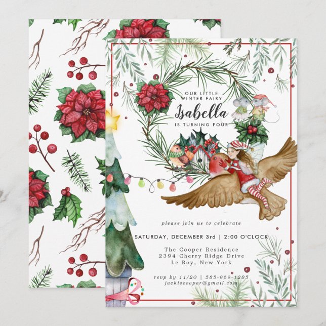 Invitation d'anniversaire de fée de forêt hivernal (Devant / Derrière)