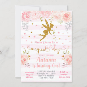Invitation d'anniversaire de fée rose & or.
