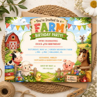 Invitation d'anniversaire de ferme à la grange ave