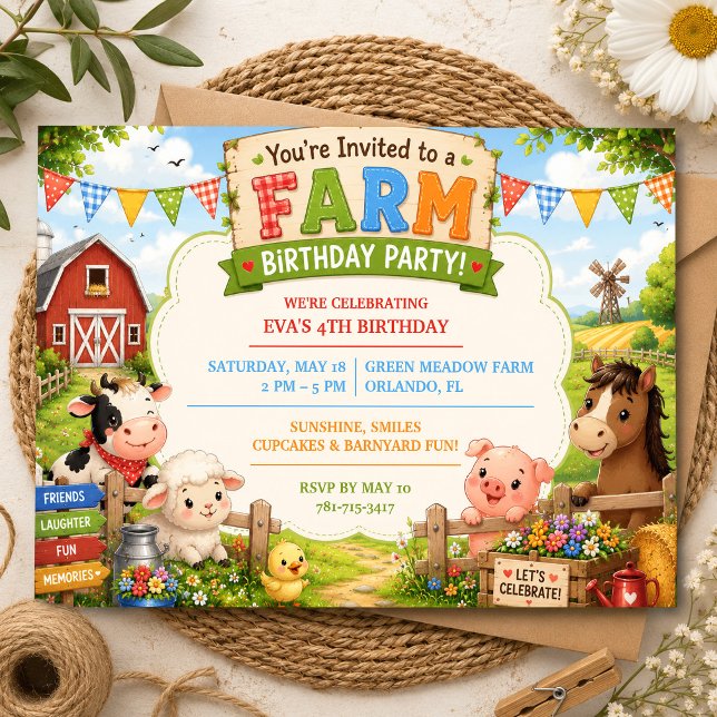Invitation d'anniversaire de ferme à la grange ave (Créateur téléchargé)