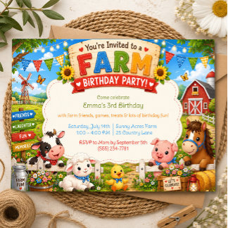 Invitation d'anniversaire de ferme à la grange ave