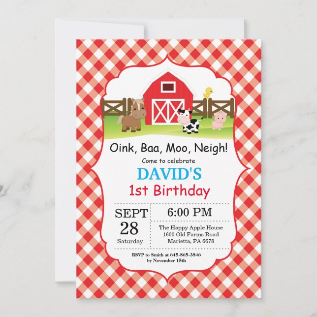 Invitation d'anniversaire de ferme Barnyard Party (Devant)