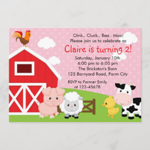 Invitation d'anniversaire de ferme - Fille (rose) 