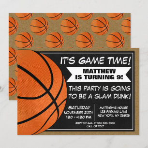 Invitation d'anniversaire de fête de basketball po