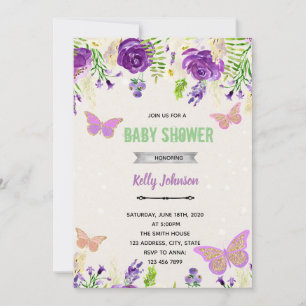 Invitation d'anniversaire de fête de bébé papillon