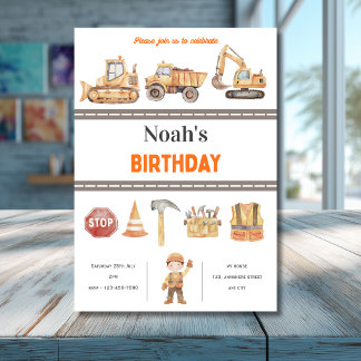 Invitation d'anniversaire de fête de construction 