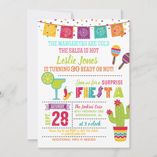 Invitation d'anniversaire de fiesta - blanc (Devant)