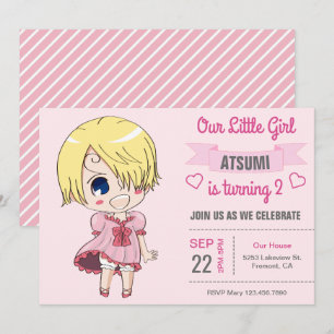 Invitation d'anniversaire de fille anime rose mign