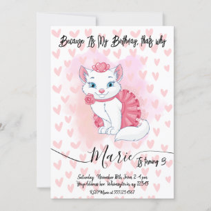 Invitation d'anniversaire de fille avec un chat mi