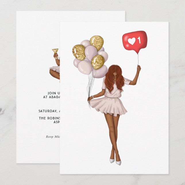 Invitation d'anniversaire de fille branchée (Devant / Derrière)