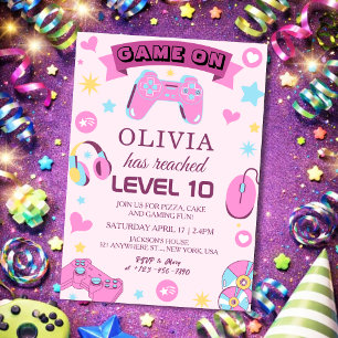 Invitation d'anniversaire de fille de joueur vidéo
