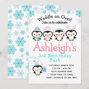 Invitation d'anniversaire de fille de pingouin
