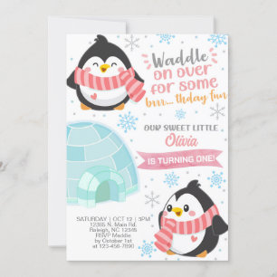 Invitation d'anniversaire de fille de pingouins d'