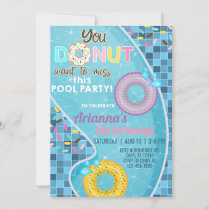 Invitation d'anniversaire de fille de piscine Donu