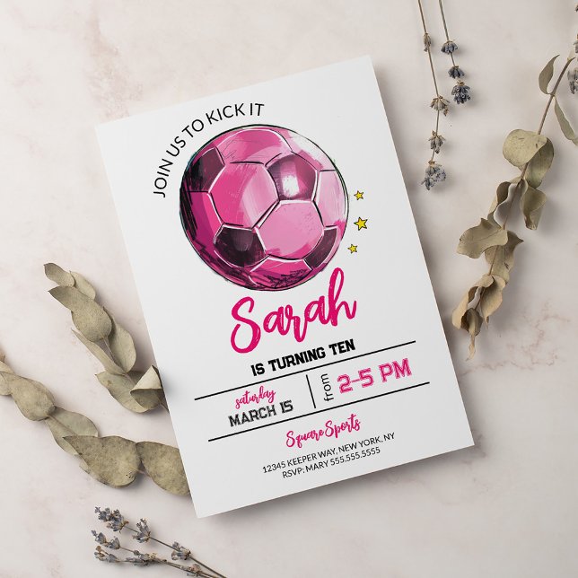 Invitation d'anniversaire de fille de soccer rose (Créateur téléchargé)