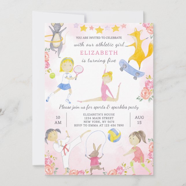 Invitation d'anniversaire de fille de sport (Devant)