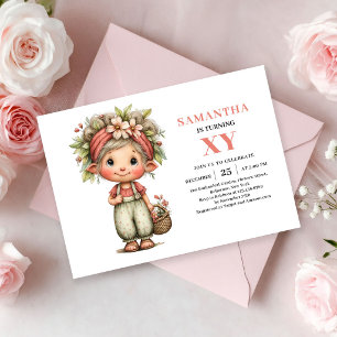 Invitation d'anniversaire de fille fée rose floral