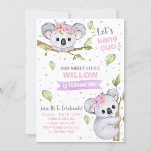 Invitation d'anniversaire de fille Koala, quel que