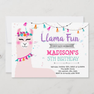 Invitation d'anniversaire de fille lama mignonne