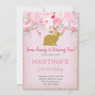 Invitation d'anniversaire de fille lapin rose et o