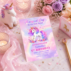 Invitation d'anniversaire de fille Licorne Arc-en-