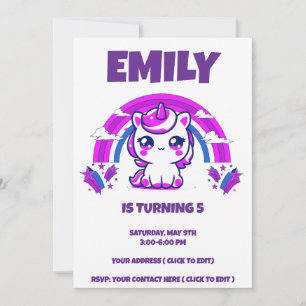 Invitation d'anniversaire de fille Licorne   Modif