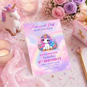 Invitation d'anniversaire de fille Licorne Pastel
