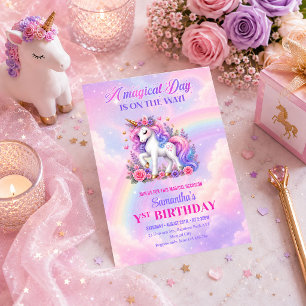 Invitation d'anniversaire de fille licorne pastel