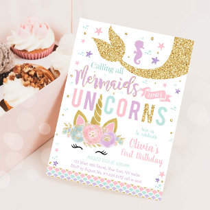 Invitation d'anniversaire de fille licorne sirène